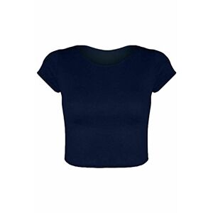 Generic MMK&#174; Women’s Casual Plain Short Sleeve Crop Top T-Shirt – Ladies Slim Fit Summer Cropped Tee Top Shirts (Navy, 12-14)