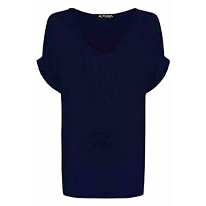 EMRE FASHION&#174; Women's V Neck Short Sleeve T-Shirt - Ladies Batwing Plain Printed Oversize Baggy Loose Fit Shirt Turn Up Top (Navy, 12-14)