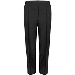 Man Half Elasticated Trouser Womens Ladies Waist Casual Office Work Formal Pull On Trousers Straight Leg Pants Bottoms with Pockets (12, Black Length 27inch)