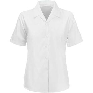 Maya INSAFIANS Women Short Sleeve Blouse Casual Shirt Open Neck Reverse Collar (UK, Numeric, 36, Regular, Regular, White)