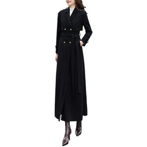 PLAERPENER Women's Cashmere Wool Trench Coat Winter Warm Thick Double-Breasted Long Jacket (UK, Numeric, 14, Regular, Regular, Black - detachable two-piece set)