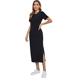 Germinate Maxi T Shirt Dress Women Summer Casual Beach Cotton Slit Black Bodycon Fitted Sun Dressy Long Dresses Plus Size (UK, Alpha, XXL, Plus, Regular, Black)