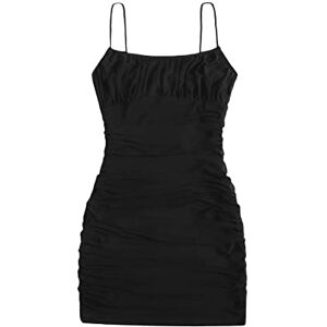 GORGLITTER Women's Ruched Bust Sleeveless Pencil Bodycon Mini Dress Mesh Club Party Cami Short Dresses Black L