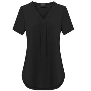 HEXHUASR T Shirts For Women Summer Women's Clothing Casua V-neck Short Sleeve Shirt Solid Color Loose Pleated Chiffon T-shirt S-6xl-black-3xl