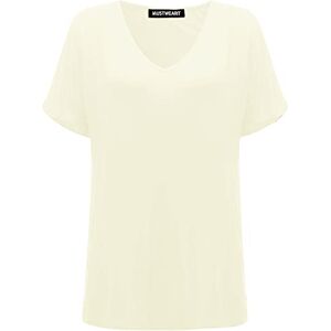 Xubidubi Womens Oversized Fit V Neck Top Ladies Baggy Loose Plus Size Batwing Turn Up Sleeve Basic Casual T-Shirt UK Sizes 8-26 Cream