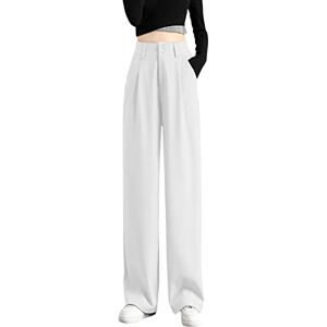 Women's Chino Trousers Casual Mid Rise Cotton Women's Trousers with Wide Leg High Elastic Tailored in the Back Business Work Trousers Long Straight Suit Trousers for Summer Women's Long Sweatpants,