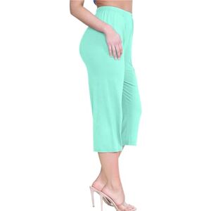 janisramone Womens Ladies New Plain Wide Leg Culottes 3/4 Length Shorts Trousers Casual Summer Palazzo Pants Mint