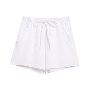 Goddessss DAOJOSL Cotton Linen Summer Casual Shorts for Women Comfy Drawstring Elastic Waist Bermuda Short Pants Loose Fit Lounge Bottoms(White,XL)