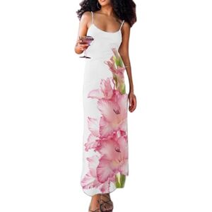 Betrodi Women Floral Slip Long Dress Spaghetti Strap Flower Print Cami Maxi Dress Y2k Backless Bodycon Boho Sundress(AA1-Pink,M)