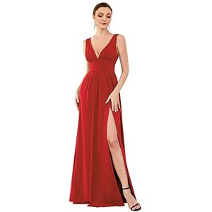 Ever-Pretty Women's High Stretch V Neck Sleeveless Floor Length Split Evening Dresses Bright Red