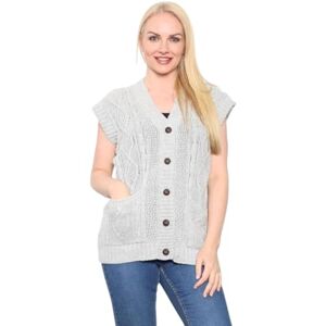 Zaif & Hari Womens Sleeveless Cable Knitted Grandad 5 Button Cardigan Ladies Cardigans Casual Stretchy 2 Pocket V-Neck Sweater Waistcoat Top Plus Size 8-26 (Silver-ML)
