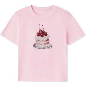 Betrodi Women Y2k Short Sleeve Baby Tees E Girls Cute Graphic Print Crop Top Slim Fit T-Shirts Vintage Aesthetic Cloth Summer (2181 Cake Pink, S)