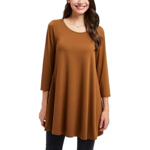 Enmain Womens Tunic Tops 3/4 Long Sleeve Ladies Brown Tunics Casual Longline Loose Tunic Top for Leggings Round Neck Blouses Shirts 5XL