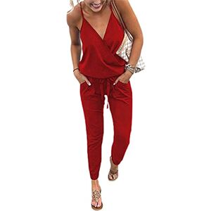 TSWRK Women's Jumpsuit V Neck Jumpsuit Floral Sleeveless Playsuit Split Trouser Suit Romper Summer, red, S