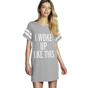 Fashion Star Women Oversized PJ Shirt Printed Baggy Tunic Night T-Shirt Dress I Woke Up Like This Grey M/L (UK 12/14)