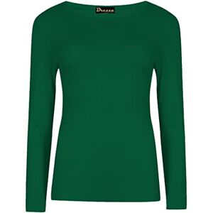 New Womens Long Sleeve Round Neck T Shirt Top Ladies Scoop Neck Plain Formal Casual Stretchy Tee Basic Fit T-Shirt Top UK Plus Size 8-26 Bottle Green