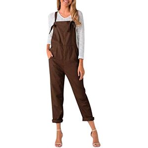 Petalum Women Girls Fahion Bib Overalls Loose Dungarees Jumpsuit Adjustable Straps Straight Pants with Pockets Plus Size Brown 18/tag 2XL