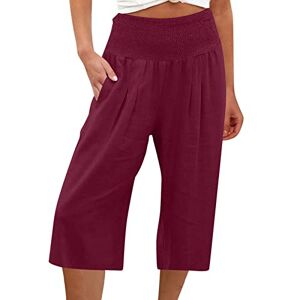 Générique Women 3/4 Pants Beach Pants Comfortable Breathable Yoga Pants Female High Waist Casual Pants Summer Fashion Pants Stretchy Pants Casual Pants with Pockets 2024, Red, XXXL
