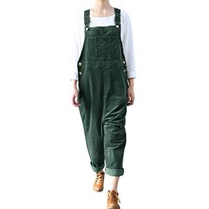 Petalum Womens Casual Corduroy Jumpsuit Retro Sleeveless Bib Overalls Dungarees with Pockets (02-Green, M)