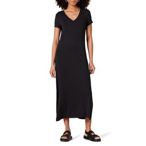 Amazon Essentials Women's Jersey V-Neck Short-Sleeved Midi-Length Dress, Black, XS