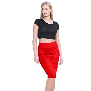 janisramone Womens Ladies Waisted Plain Jersey Summer Bodycon Tube Stretch Pencil Midi Skirt Red