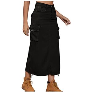 Today'S Deals AOCRD Women's Casual Long Cargo Skirt High Waist Bodycon Skirts Flap Pocket Maxi Skirt 90s Vintage Harajuku Midi Skirt Black