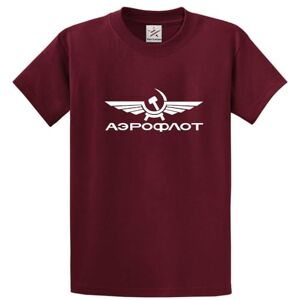 Aeroflot Russian Federation Airlines Soviet Union Unisex Adults Crew Neck T-Shirt(S,Wine)