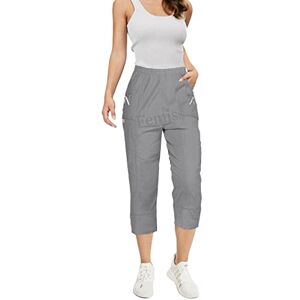 Cherry Berry femiss New Summer Womens Elasticated Capri Two Pockets Cropped 3/4 Ladies Trouser Plus Size Pants (T8=UK22, Grey)