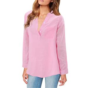 Generic Long Sleeve T Shirts for Women UK V Neck Solid Colour Tops Ladies Summer Loose Fit Casual Blouse Dressy Going Out Tunics Pink