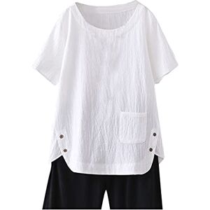 Generic Short Sleeve Blouse for Women UK Solid Colour Button Down Crewneck Tops Ladies Summer Baggy T Shirts Casual Dressy Going Out Tunics White