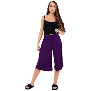 STAR FASHION Ladies Culottes Palazzo Shorts Wide Leg Flared Elasticated Stretchy Loose Short Trousers Pants Casual Womens 3/4 Length Plain Culottes Shorts 8-26 Purple
