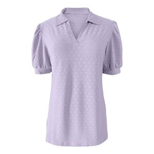 Amazon Warehouse Clearance Sale Angxiwan Shirts for Women UK Women's Solid Color Lapel Loose Short Sleeved T Shirt Fashionable Casual Top Clothes for Women UK Oversized Shirts for Women UK Purple