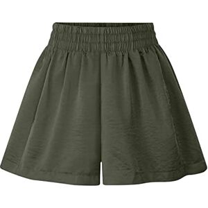 Women Plus Size Loose Casual Shorts Culottes Elastic Waist Wide Leg Ruffle Summer Shorts Ladies Solid High Waist Short Pants UK Clearance Army Green