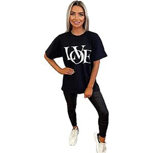 Generic AA Essentials&#174; Ladies Slogan Printed Oversized Baggy Fit Short Sleeves T-Shirt Summer Loose Round Neck Tee Top Womens Elegant Casual Wear T-Shirts (Love Black, M-L)
