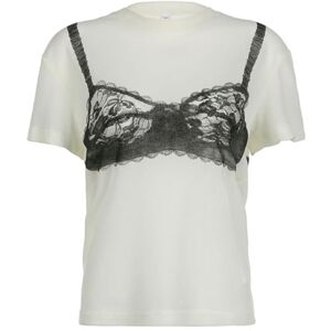 WEITING Designed contrasting lace bra printed T-shirt 2023 summer fashion loose casual short-sleeved top-White-S