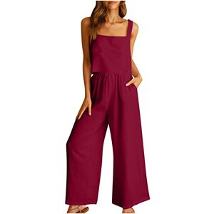 PRiME AMhomely Womens Two Piece Outfits Casual Suit Linen Shorts Sleeveless Cami Vest Top Crewneck T-Shirt and Wide Leg Pants Soft Comfy Tracksuit Trouser Suits Ladies Beach Lounge Wear Suits Red 5 XXL