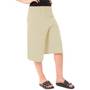 AJFASHION Womens Plain Wide Leg Culottes 3/4 Length Shorts Ladies Trousers Elastic Waist Cropped Culottes Casual Summer Palazzo Pants UK Sizes 8 10 12 14 16 18 20 22 24 26 Cream