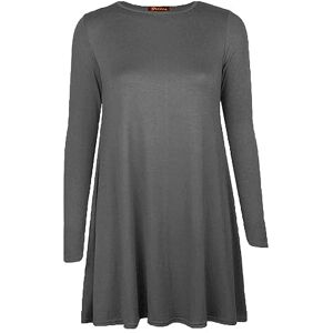 Shopygirls Womens Plain Long Sleeve Stretch A Line Skater Flared Swing Dress Top Plus Size T-Shirt 8-26 (10, Dark Grey)