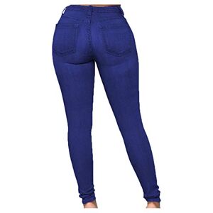 Cargo Trousers Women Plus Size Jeggings for Women UK Solid Colour Washed Blue Stretchy Jeans Plus Size Fashion Casual Straight Denim Pants Soft Trousers Hiking Traveling Leisure Pants Pro Skin Trousers Fitness Pants