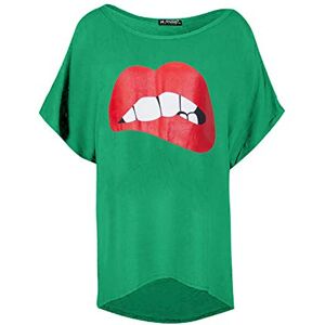 Be Jealous Fashion Star Womens Lips Lagenlook Batwing Round Neck Oversized Baggy High Low Tee Top Lips Jade Green M/L (UK 12/14)