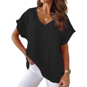 XYMJT T Shirts For Women S-5xl Size Cotton T Shirt Khaki Short Sleeve Tops For Women Summer Solid Color Loose V-neck Shirts White-black-4xl