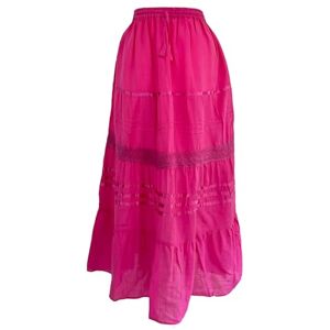 Kiran Fashion Cotton Maxi Skirt Summer Boho Festival Lined One Size Fits 10 12 14 16 18 20 (Pink)