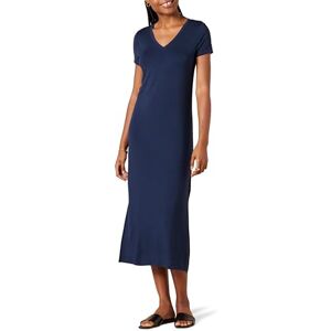 Amazon Essentials Women's Jersey V-Neck Short-Sleeved Midi-Length Dress, Navy, XS