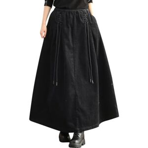 Bifscebn Women's Elastic Waist A-Line Corduroy Long Skirts Black L