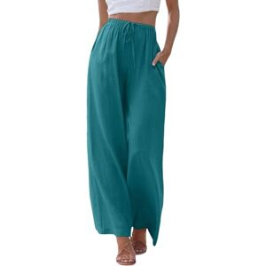 Feelcrag Summer Trousers for Women UK Casual Women Lounge Pants Elastic High Waist Button Up Trousers Wide Leg Linen Trousers Tracksuit Bottoms Women Cargo Summer Joggers Linen Clothing for Women