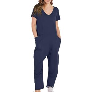 Generisch Women's Shorts Summer Jumpsuit Stretchy T-Shirt Romper Short Sleeve V Neck Romper with Pockets Dragon Wings, navy, M