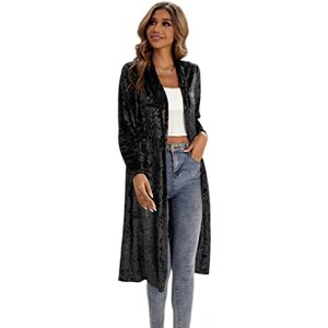 R.Vivimos Women's Long Cardigan Open Front Long Sleeve Velvet Outwear Ankle Length Cardigan Jacket Coat(XLarge,Black)