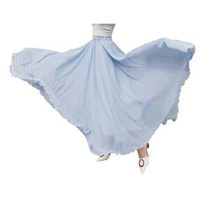 Artykey Women's Summer Long Chiffon Pleated Skirt Boho Elegant Casual High Waist Dancing Festival Beach Maxi Skirt Grey Blue L