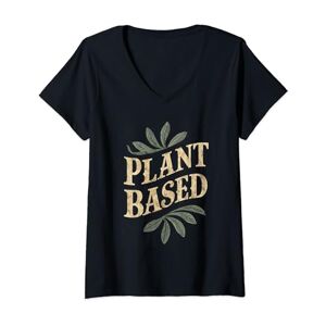 Plant-Based Vibes Live Vegan Now Womens Plant Based Eat Vegan Vegetarian Plants Distressed V-Neck T-Shirt
