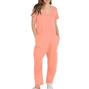 Generisch Women's Shorts Summer Jumpsuit Stretchy T-Shirt Romper Short Sleeve V Neck Romper with Pockets Dragon Wings, Rose Gold, S